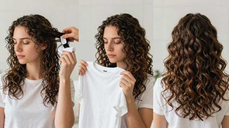 how to style 2C hair using scrunching and plopping for defined waves