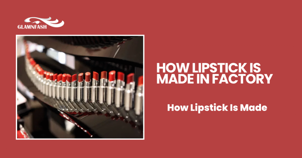 Close-up of lipstick molds being filled with melted formula demonstrating the process of how lipstick is made in a factory.