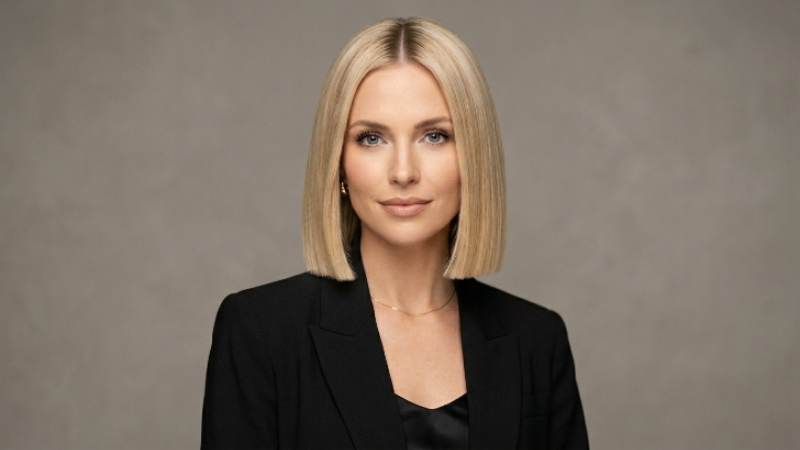 Sleek and classic straight bob haircut for women.