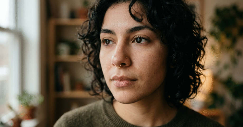 Minimalist gold septum piercing on a person 2026 trend