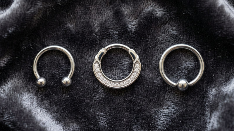 Different types of septum piercing jewelry styles