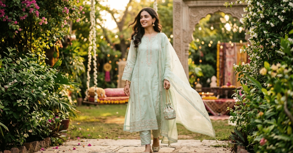 Breeze-friendly Lawn Suits for Bakra Eid 2026 in pastel color with light embroidery and summer garden background